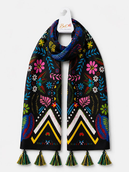 Pañuelo floral tono negro (pa-7)