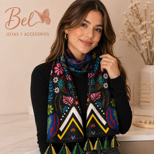 Pañuelo floral tono negro (pa-7)