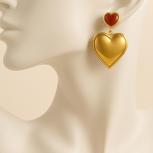 Aros corazon rojo agatha chapado en oro AR 12 